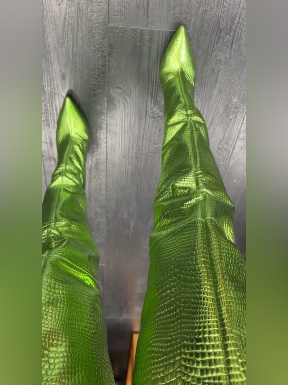 Jennifer Le Lime Green Caiman thigh high boots